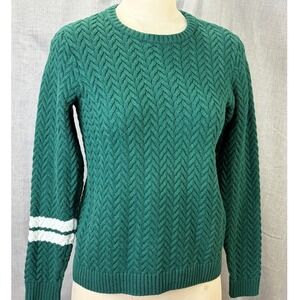 Janie and Jack Green Textured Knit Sweater White Stripe Sleeve Size 12